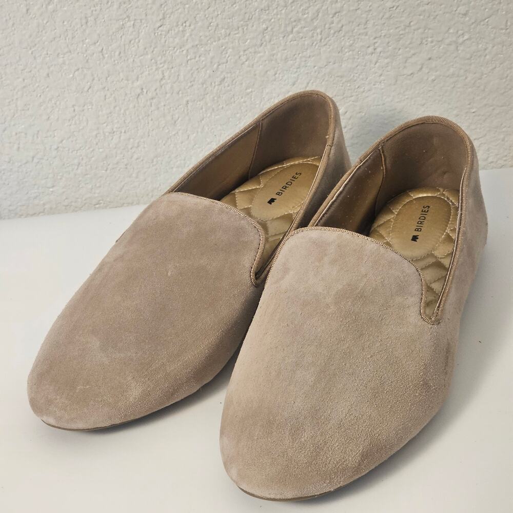 Birdies Women’s 11.5 Beige Suede Loafer Flats Smoking Slippers Cushioned